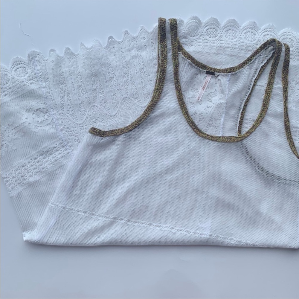 Free People White Mesh Tunic Length Tank Yop size Medium M